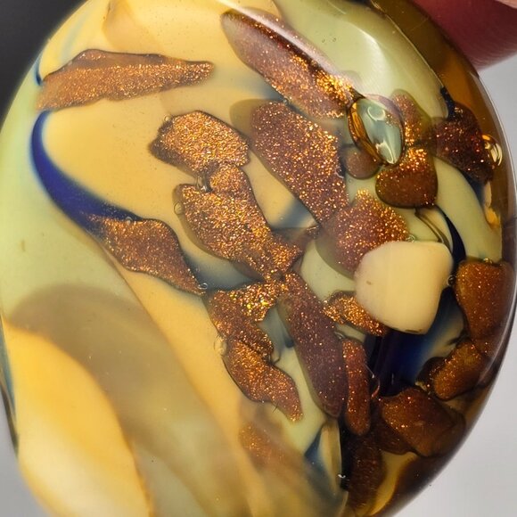 Foiled Glass Pendant Earth Tones w/ Cobalt & Gold Glass Bail 1.75" x 1.25" - Picture 5 of 7